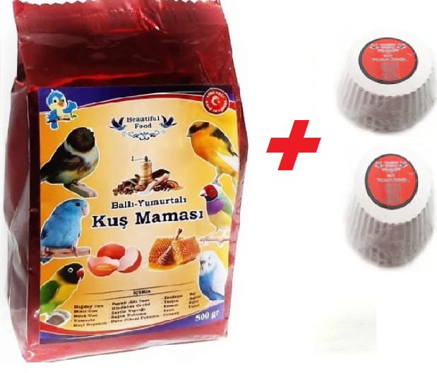 Kuş Maması Ballı Yumurtalı Kuş Maması 500 gr Muhabbet ve Kanarya kuşları için Mama + Gaga Taşı