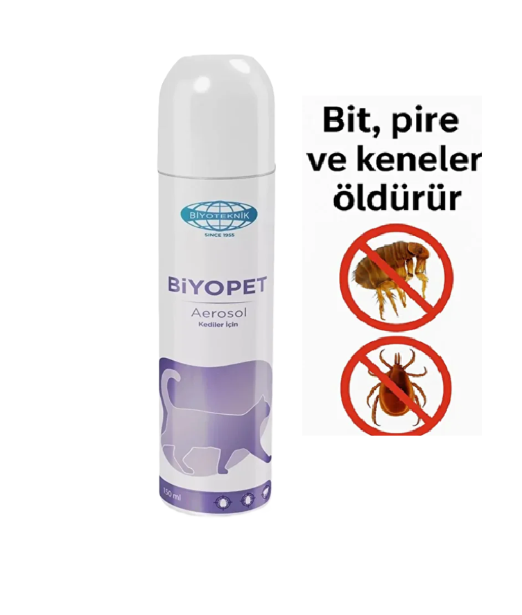 Biyopet Aerosol 150 ml Kedi Yaşam Alanı Bit, Pire Ve Kene Haşere Spreyi