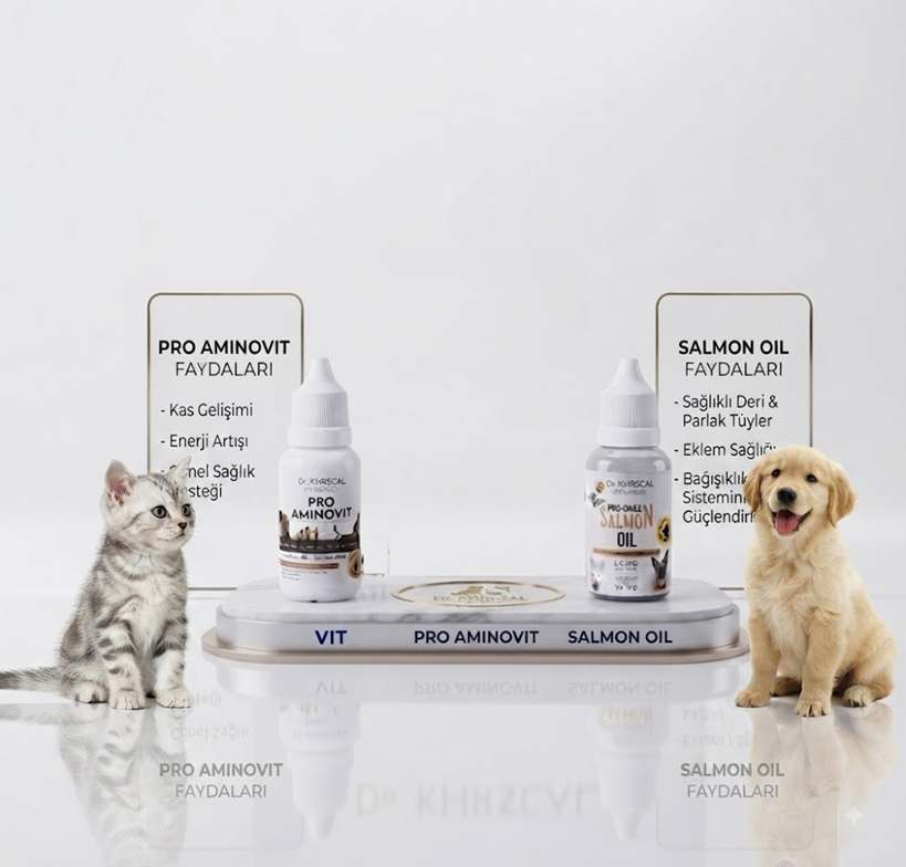 Evcil Hayvan Vitamin Ve bakım Seti - Pro Aminovit 50 ml & Somon Yağı 50 ml
