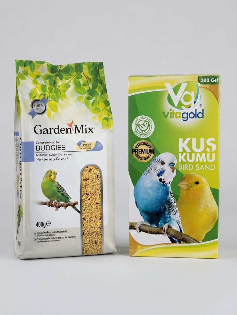 Muhabbet Kuşu Yemi 400 gr Soyulmuş Darılar Yem & Vitagold Premium Kuş Kumu 300 gr Sindirim Düzenleyici Kuş Kumu