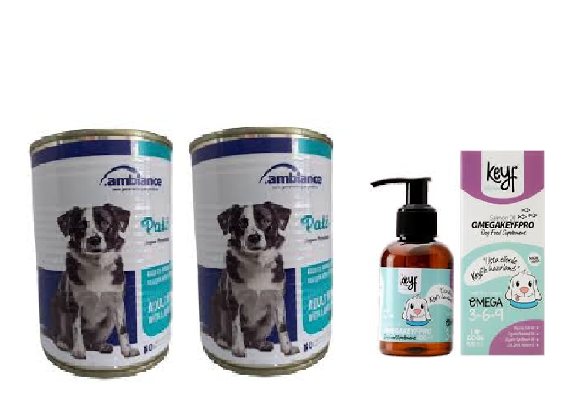 Köpek Yaş Mama Kuzu Etli Pirinçli Yetişkin 415 gr X 2 Adet Köpekler Için Balık Yağı 100 ml