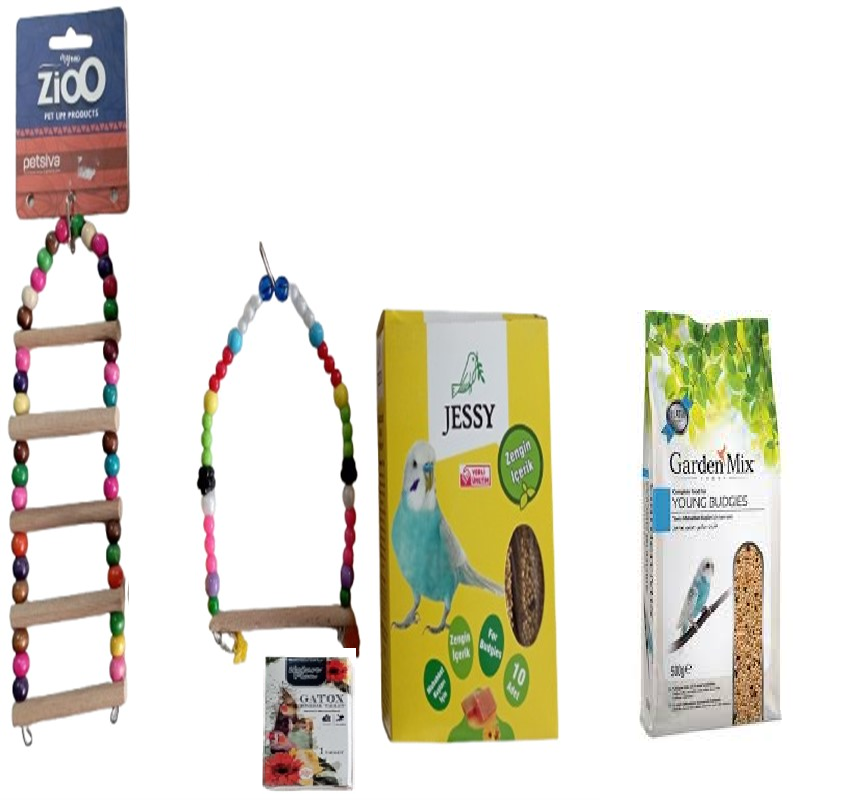 Muhabbet kuşu yemi 1 kg + Jesy Muhabbet Ballı Kraker +Muhabbet Kuş Oyuncağı