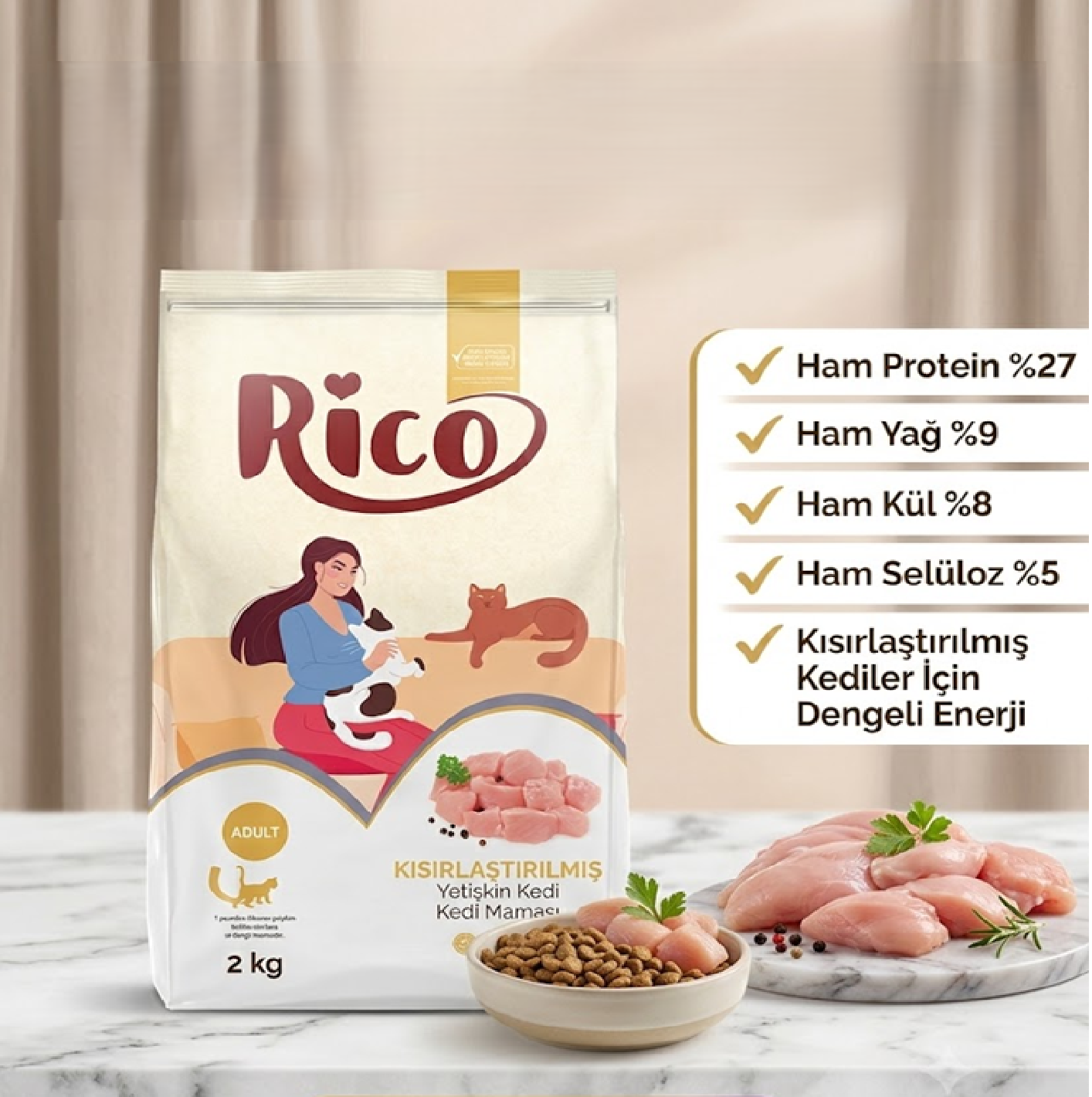 Tavuklu Kısırlaştırılmış Yetişkin Kedi Maması 2 Kg