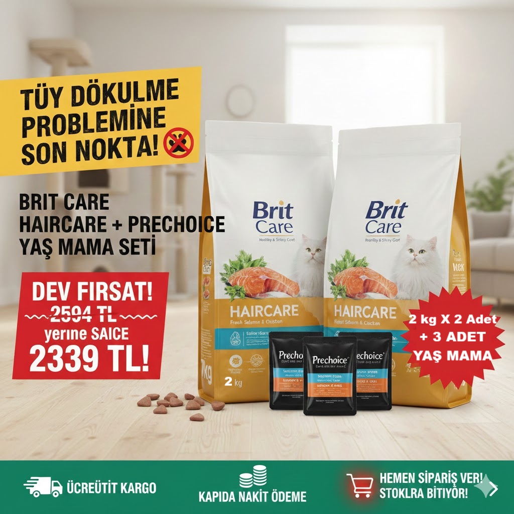 Care Haircare Deri Ve Tüy Sağlığı Için Tahılsız Yetişkin Kedi Maması2kgx2=4kg+Somonlu YaşMamaX3