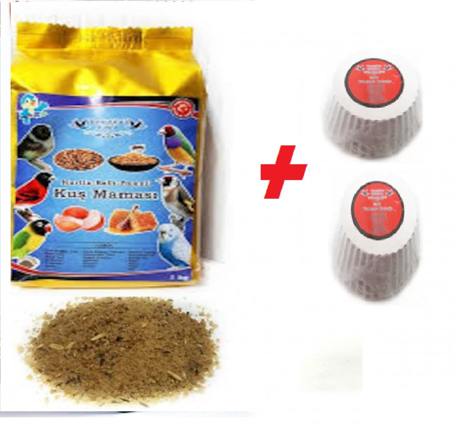 Muhabbet & Kanarya Maması Kurtlu+Polenli 1 KG (Sağlıklı kuşlar Yetiştirmek için )+2 Adet Gaga Taşı