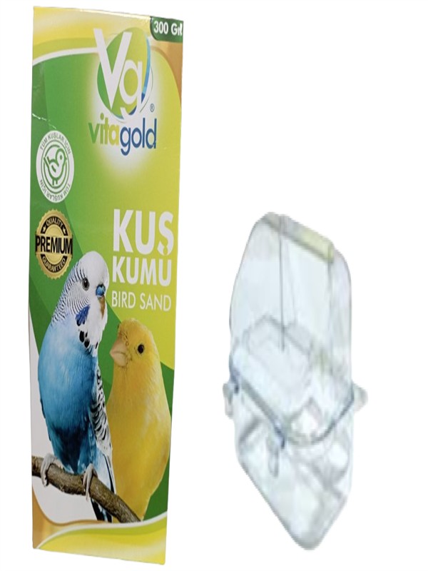 Kuş Kumu 300 gr (Tüm Kuşlar İçin ) Ve Şeffaf Lüks Kuş Yemlik