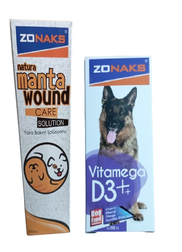 Köpekler İçin Vitamin D3 100 ml Ve Natura Manta Wound Care Solüsyon 200 CC (Yara BAkım Solüsyonu )
