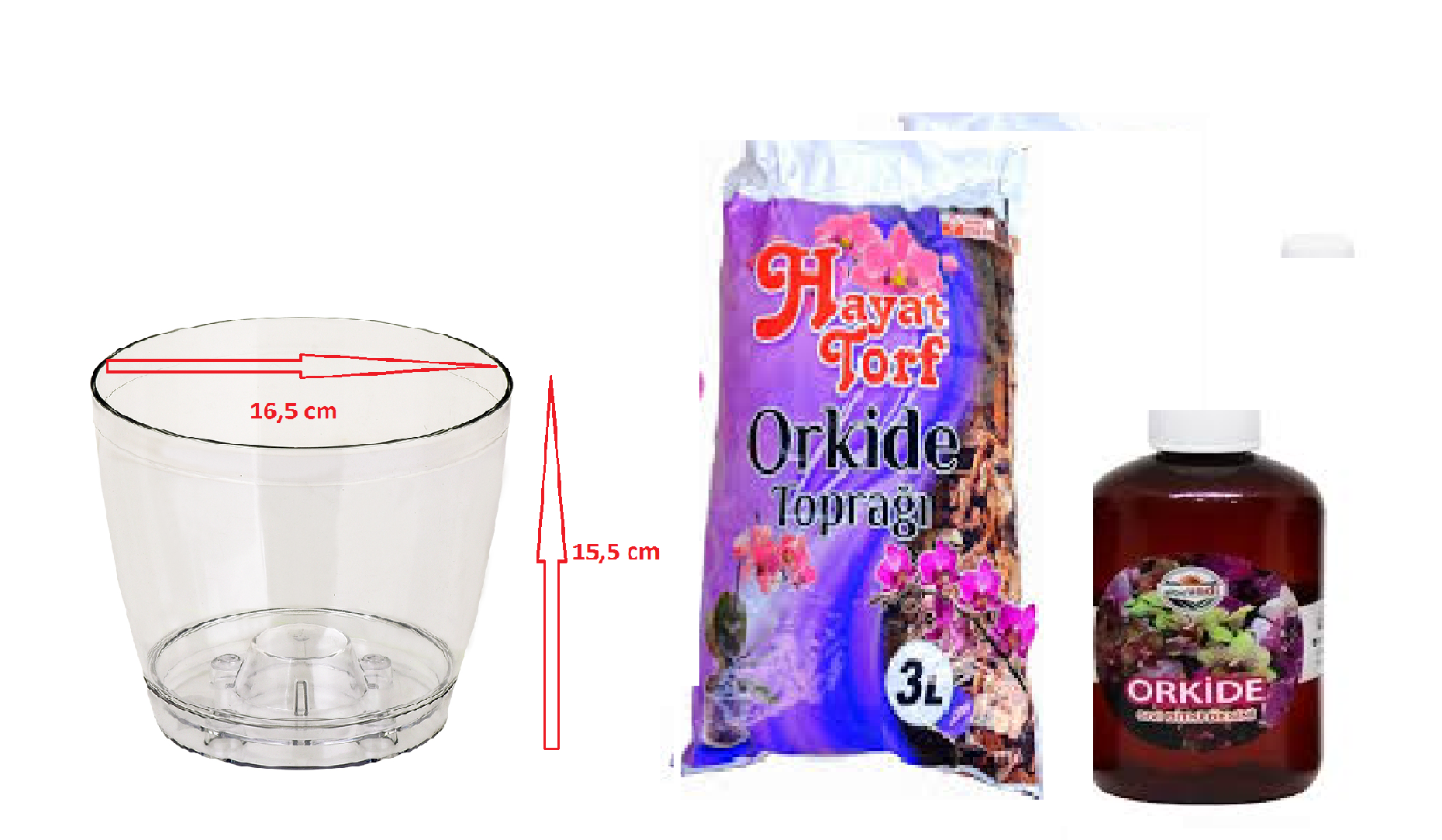 Orkide Yetiştirme Seti(Orkide Toprağı 3 L +Orkide Tabaklı Saksı No2+Orkide Sıvı Bitki Besini 250 ML)